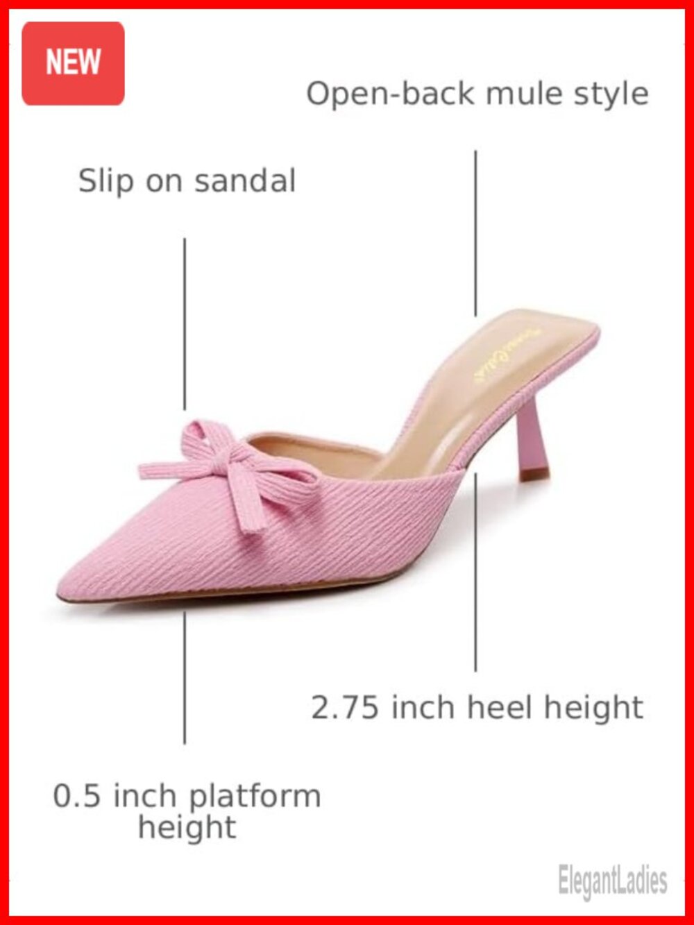 Women's Kitten Heel Slip On Dress Sandals Pointed Toe Ankle Strap - Picture 2 of 5